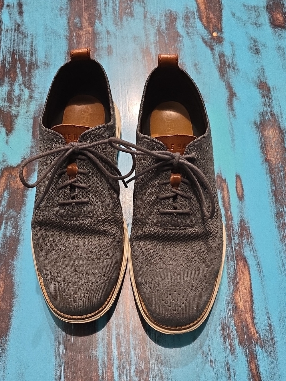 Cole Haan Men's Gray Knit Oxfords with Tan Accents